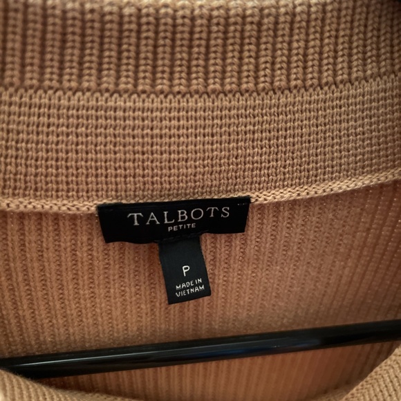 Talbots, Size Petite P, Tan sweater with cream trim - Picture 2 of 4